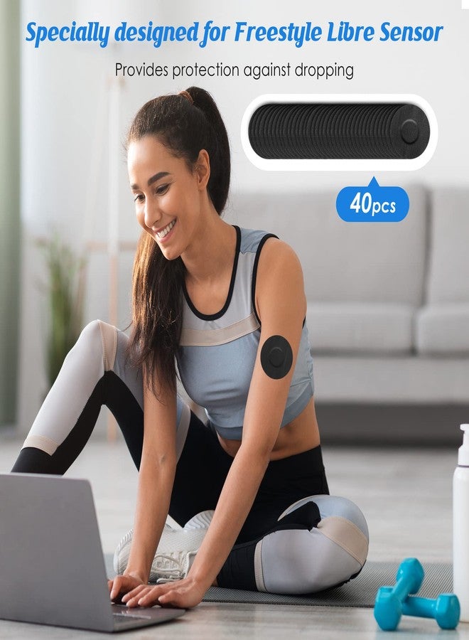 YOUSHARES 40pcs Free Style Sensor Covers for Libre 1, 2,3 – Waterproof & Sweatproof CGM Sensor Patches for 10-14 Days, Continuous Glucose Monitor Adhesive Tape (Black) - Image 2